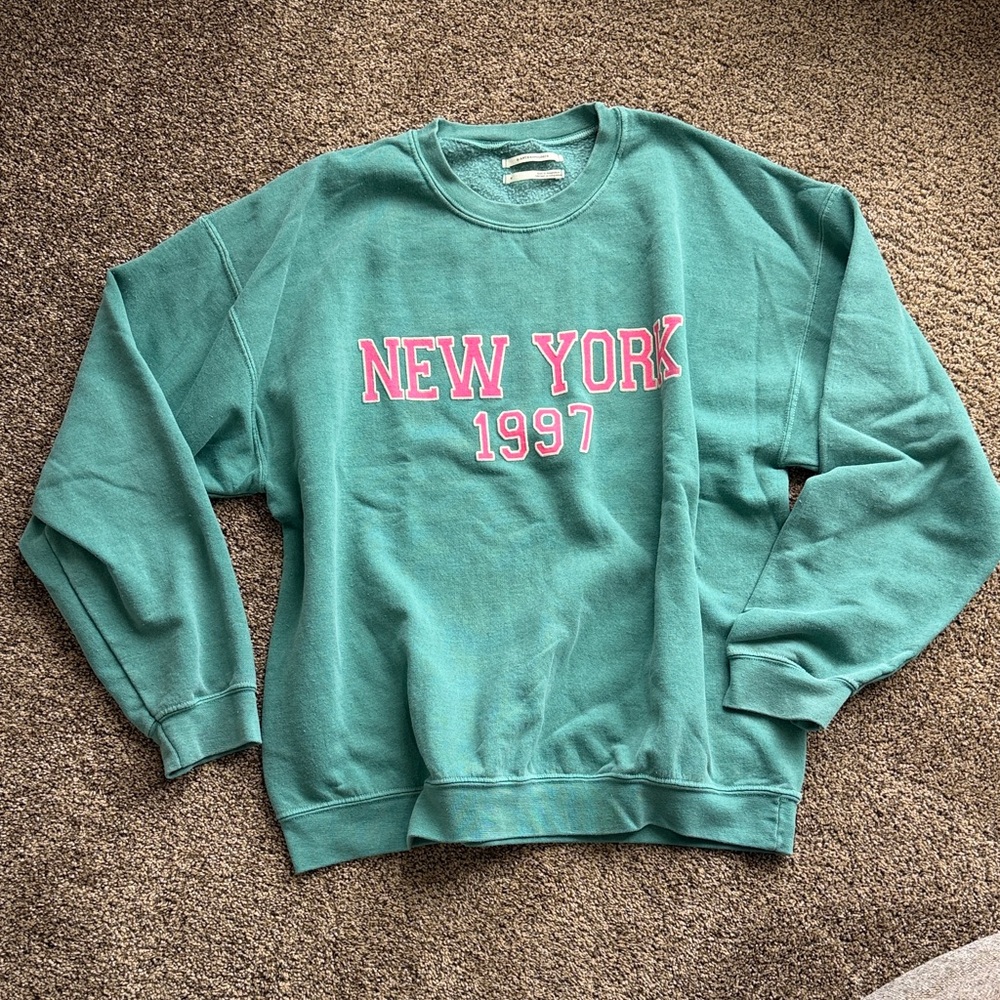 Anthropologie Teal Sweatshirt with Pink 'New York 1997' - Picture 3 of 7